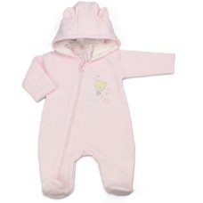 N14601: Baby Girls Quilted, Hooded Pram Suit/ All In One (0-9 Months)